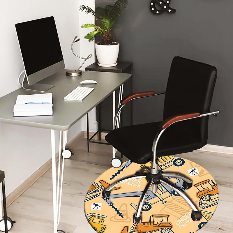 1PC construction vehicles Non-Slip Floor Round carpet, Office, family, bedroom, Large Area Rug Indoor Rugs,  Durable Polyester-Z0409