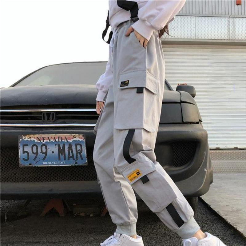 Весна-Лето женские свободные брюки-карго женские повседневные джоггеры черные с высокой талией свободные женские брюки