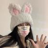 Solid Color Rabbit Ear Beanies Fluffy Winter Outdoor Warm Cap Fashionable Knitted Plush Hat  Women