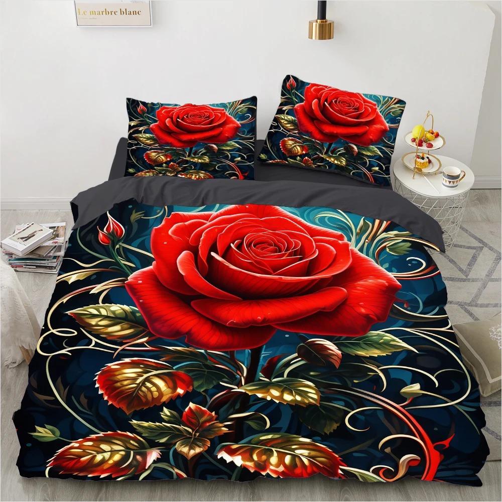 Комплект пододеяльников Red Rose с цветочными цветами 23 шт. Постельное белье TwinFullQueen King QuiltComforter Cover sets Постельное белье для свадьбы