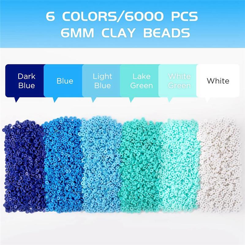 ABBY-6000 Pcs Clay Beads For Bracelets Making,Polymer Clay Beads, Flat Round Disc Clay Beads For Jewelry Making 6Mm,Blue Durable
