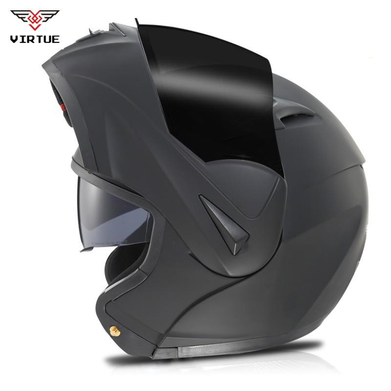 VIRTUE Full Face Motorcycle Helmet With Dual Lens Carbon Fiber Style Decal ABS Shell Flip-Up Design Adult Riders