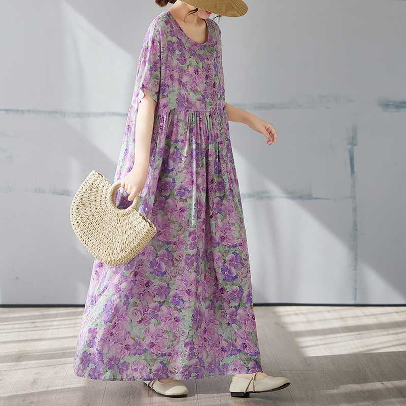 Summer Short Sleeved Round Neck Bohemian Print Dress