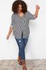 Women's Style Plus Size Black-White Striped Shirt