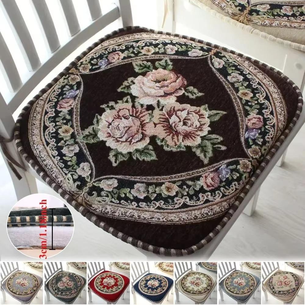 Floral Pattern Dining Chair Cushion Chenille Seat Mat Stylish Embroidered Chair Mat  Household