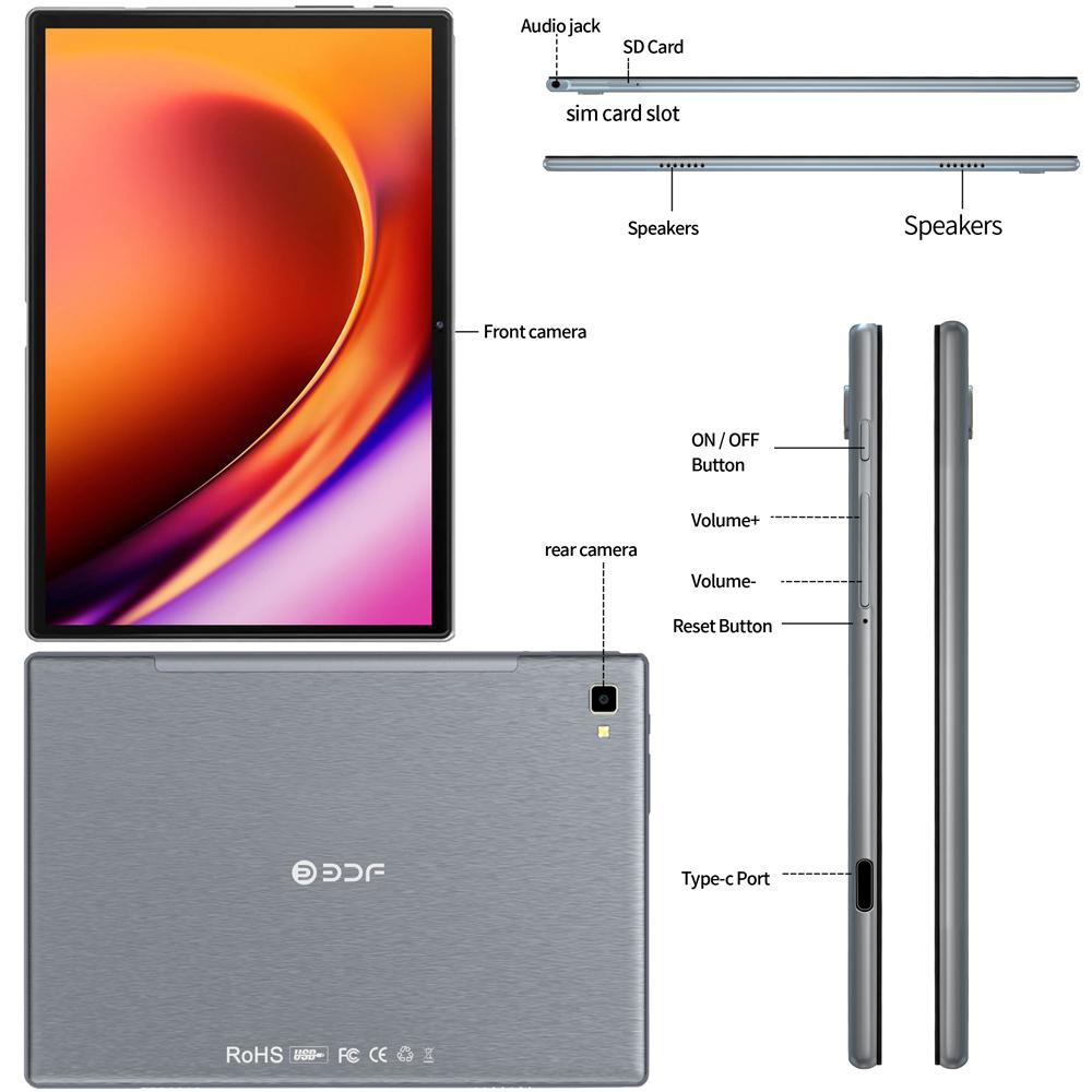 2024 BDF 10,1-дюймовый 6 ГБ ОЗУ 128 ГБ ПЗУ 5000 мАч мобильный телефон SIM-карта 4G 3G Android Octa Core Tablet PC Компьютерная вкладка