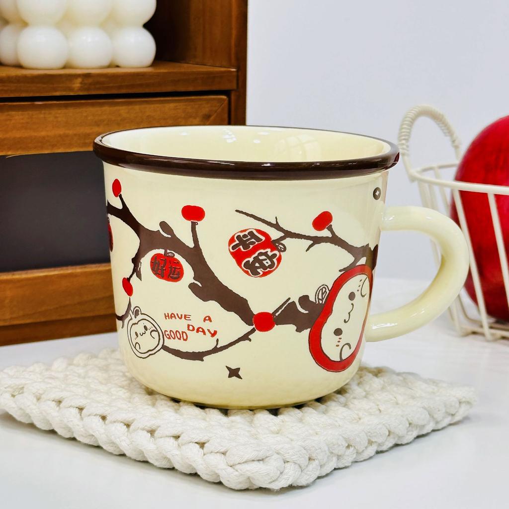Relief Single Cup Pastoral Style Ceramic Cup Simple Office Drinking Cup Girls Cute Cup Souvenir Mug