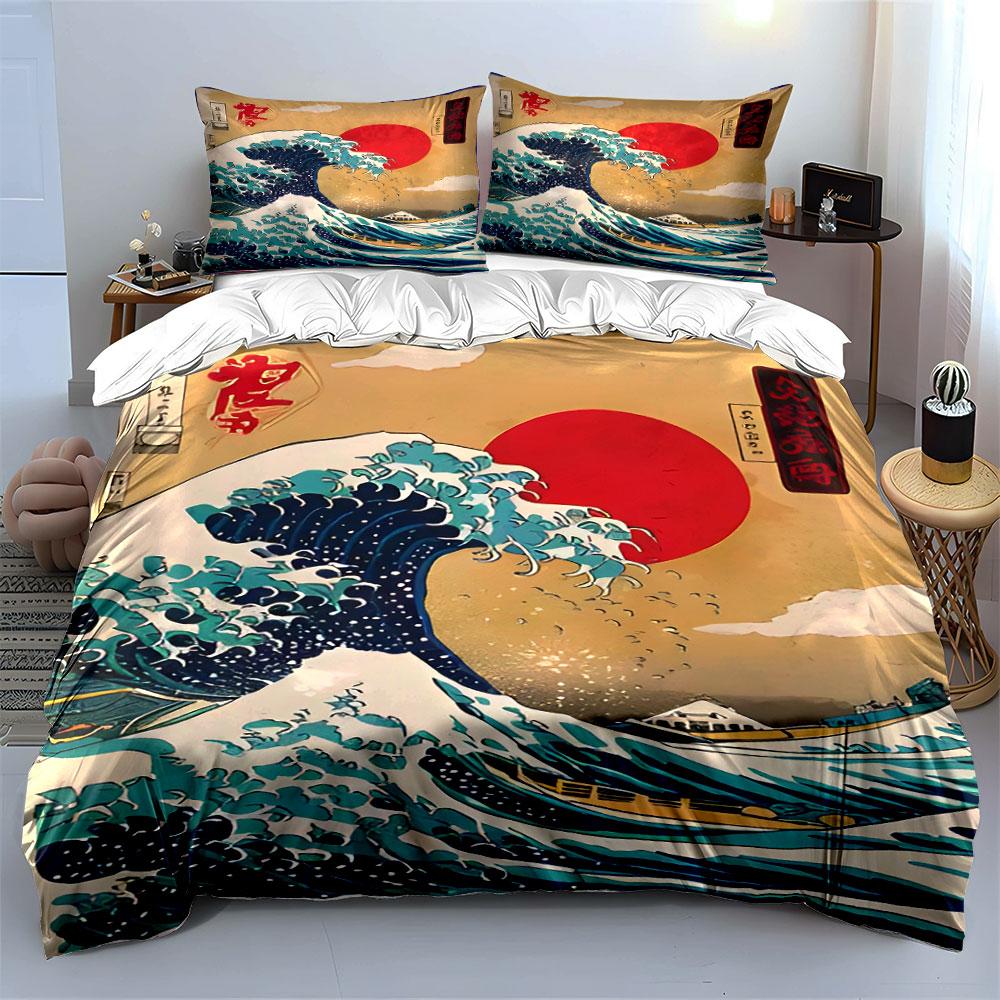 Majestic waves embrace sunrise. Bedding sets Duvet covers Pillowcases(1* Duvet Cover 2* Pillowcases without duvet insert)