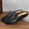 Italian Men Slippers Genuine Leather Loafers Moccasins Outdoor Non-Slip Black Casual Slides Summer Spring Fashion Shoes 2022
