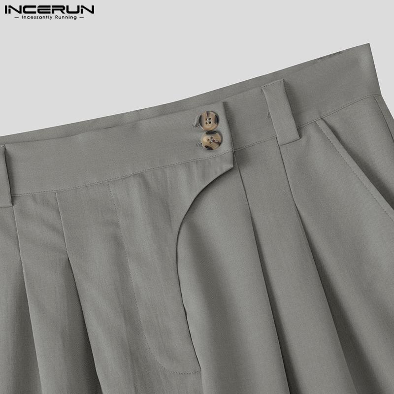 INCERUN Мужские брюки-капри с высокой талией и молнией, однотонные, повседневные, свободные, прямые
