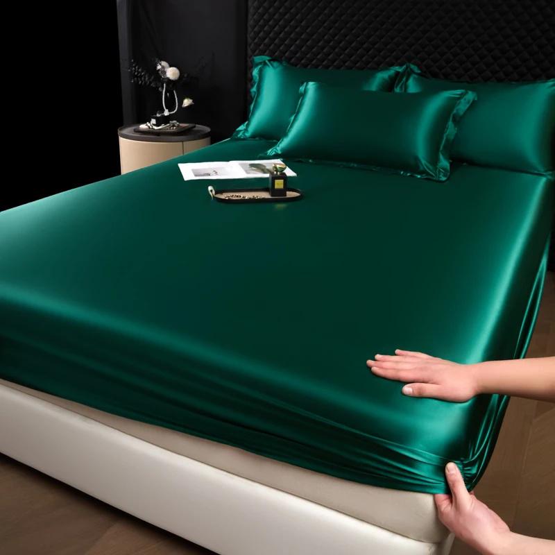 1 шт. Сатин Эластичная Натяжная Простыня Однотонный Чехол на Матрас для Односпальной Двуспальной Двуспальной Кровати King Queen Full Twin Простыня Сатин Постельное Белье
