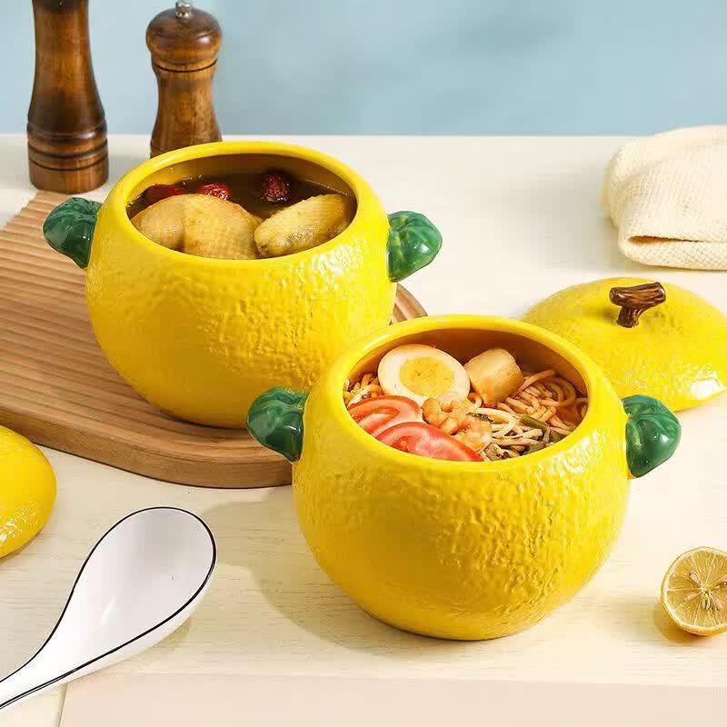 Керамическая суповая миска ZISIZ с крышкой, лимон
