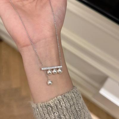 Дизайнерское ожерелье Balance Bar Pearl Pull-Up для женщин, простое, нишевое, модное, индивидуальное, универсальное, цепочка на шею, цепочка на свитер