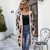 Winter Women's V-Neck Leopard Knit Cardigan Halloween Sweater Long Coat Fashion Casual