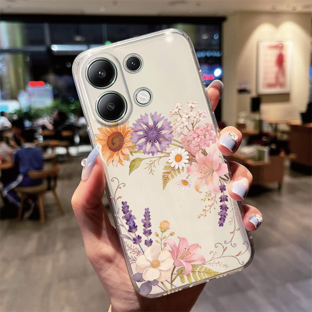 Цветочная композиция Роза Ромашка Прозрачный чехол для телефона Xiaomi Poco X6 X3 X4 X5 M4 Pro M5s Ударопрочный Мягкий Прозрачная крышка для девочек