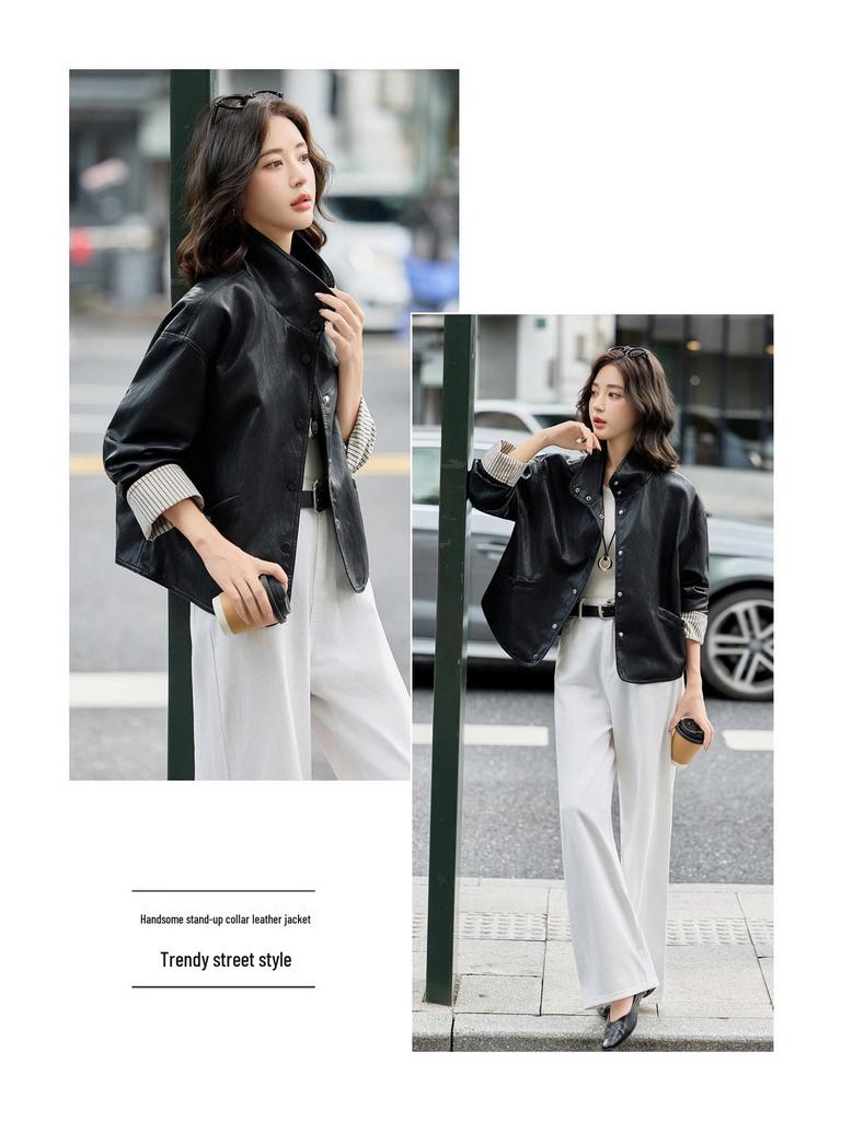 2025 Autumn Women's Petite Motorcycle Leather Jacket - Stylish, Unique, and Chic Short Coat