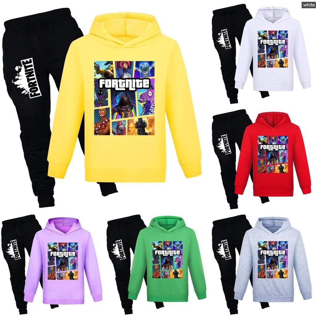 Fortnite Pattern Printing Cartoon Kids Sweater And Pants Set With Soft Cotton Fabric For Middle School Children