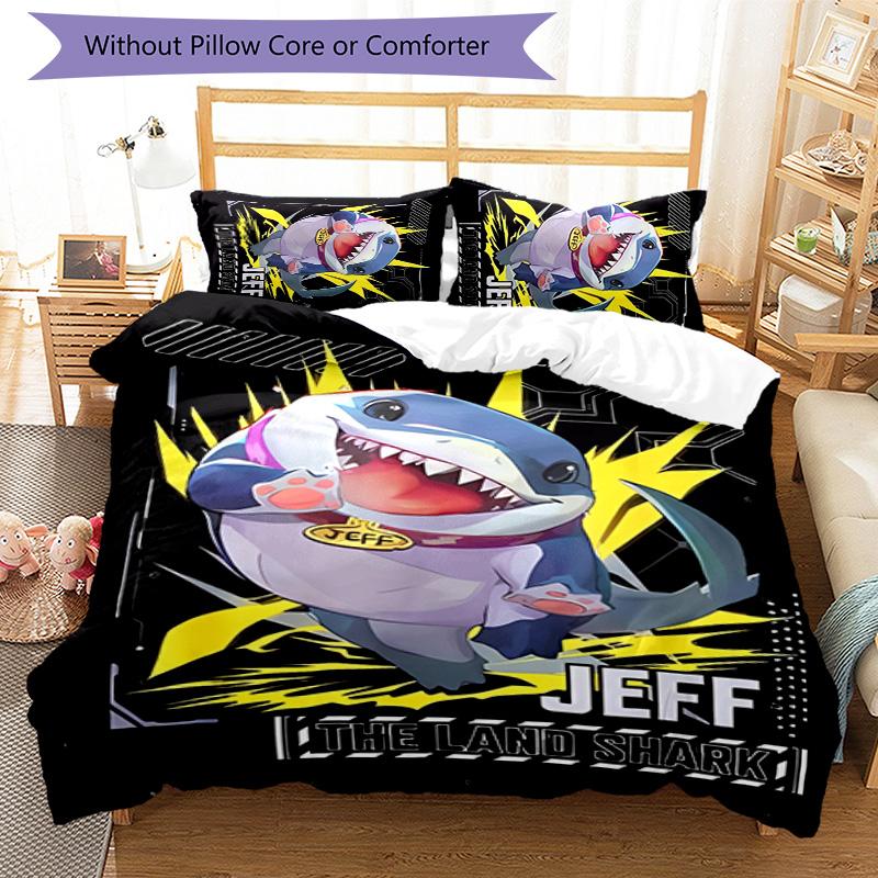 3pcs Jeff the Land Shark2 pattern bedding set duvet cover set includes duvet cover &pillowcases, perfect all season bedroom decoration & gift