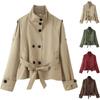 Женский укороченный тренч двубортный короткий жакет с высоким воротником осенне-зимнее пальто модный наряд с поясом