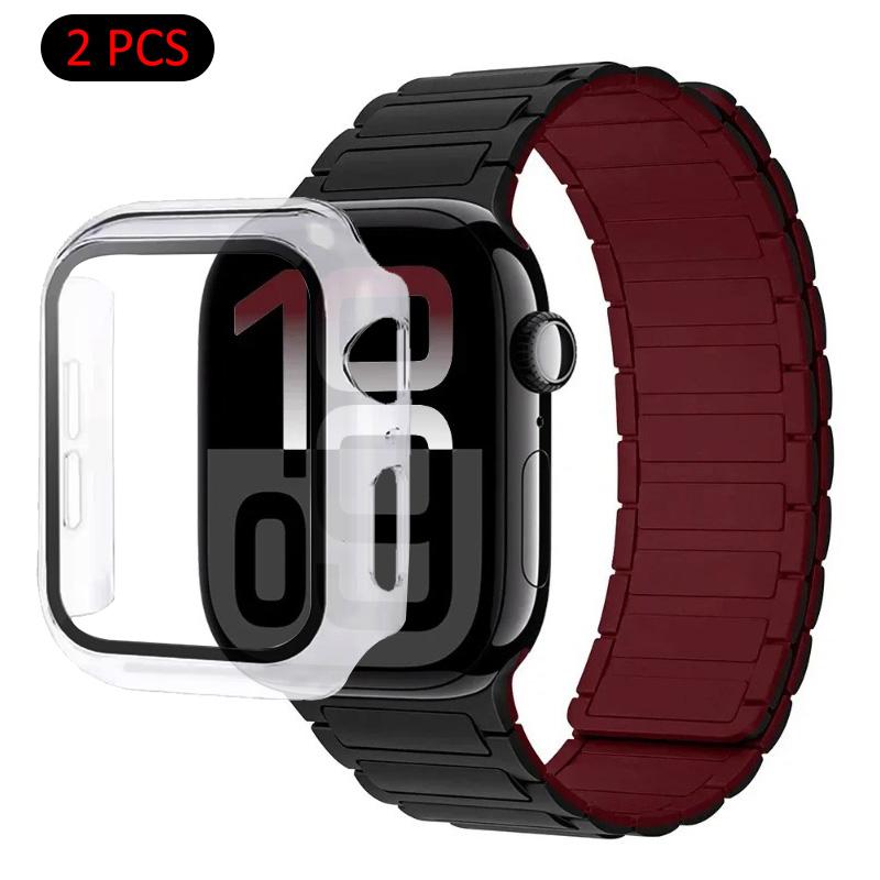 Силиконовый ремешок+Чехол для Apple Watch Ultra 3/2/1 49 мм 11 10 46 мм 42 мм Магнитный ремешок iWatch 9 8 7 45 мм 41 мм 6 5 SE 44 мм/40 мм Защитный чехол