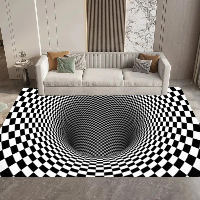 Визуальный 3D Черно-белый Сетчатый Иллюзия Вихревая Ловушка Коврик Ковер для Спальни Дивана Гостиной Декор ковер