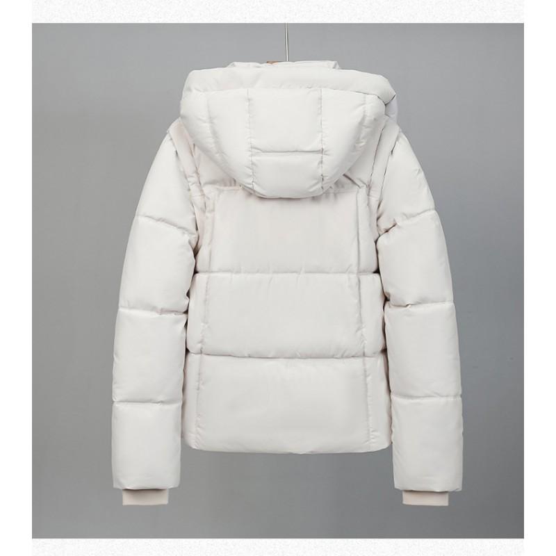 Womens Removable Sleeve Puffer Jacket Short Warm Cotton Coat Hooded Casual Winter Outerwear