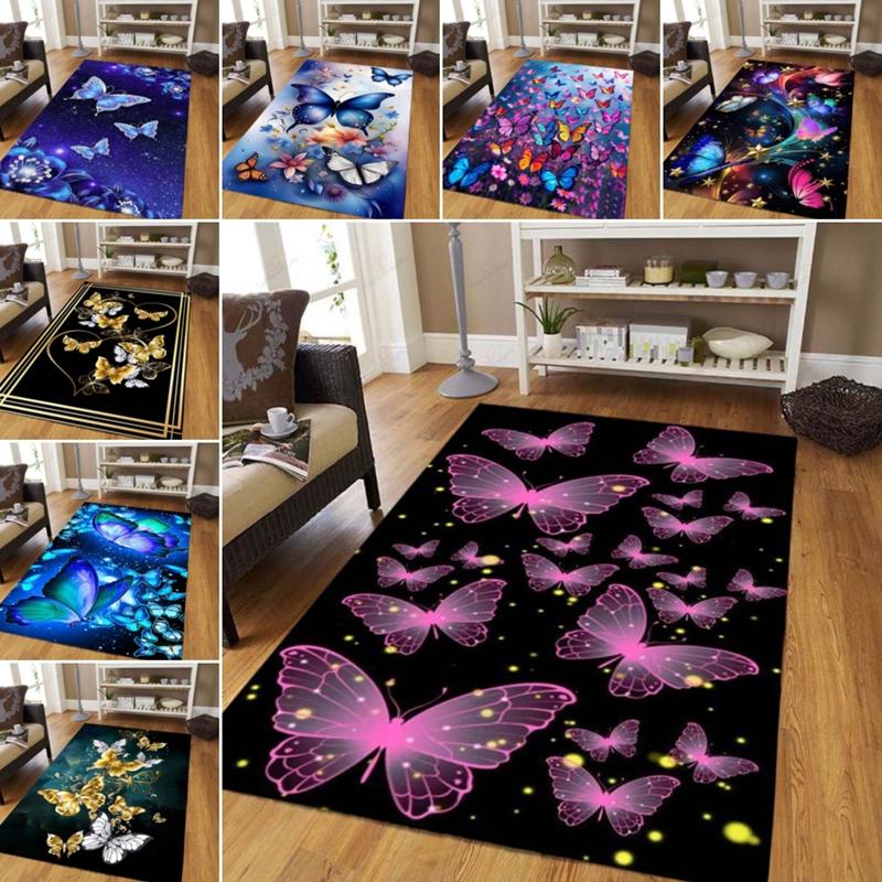 Dreamy Purple Butterfly Pattern Rugs for Living Room Bedroom Area Rugs Child Room Play Rug Cartoon 3D Printing Kids Game Mats001