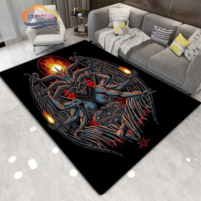 Demon Goat Baphomet carpet-Satanic Skull Inverted Pentagram Area Rug-Gothic Satanic Rug-Living Room Bedroom Decorative Floor Mat