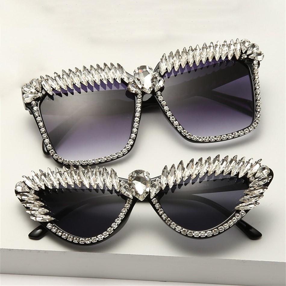 Vintage Cat Eye Diamond Sunglasses Women Female Luxury Brand Designer Rhinestones Sunglasses Big Retro Eyewear Shades Uv400