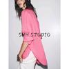 Summer New Product Women's Clothes Cotton Blend Asymmetric Hem Contrast Color Button Ruched Lapel Shirt 8041278