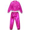 Kids Girls Metallic Long Sleeve Stand Collar Zipper Jacket with High Waist Pants for Sports Workout