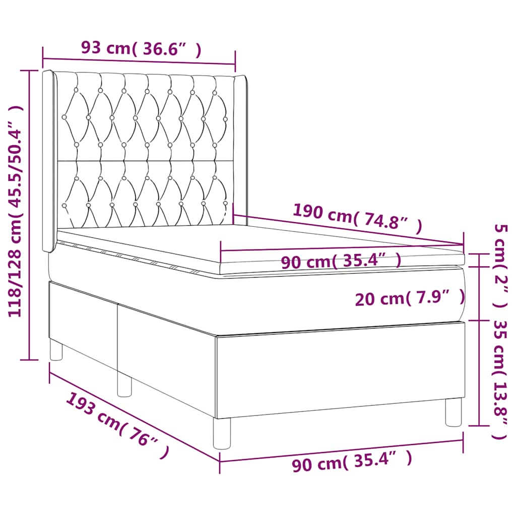 Box Spring Bed with Mattress Dark Green 90 x 190 cm Velvet