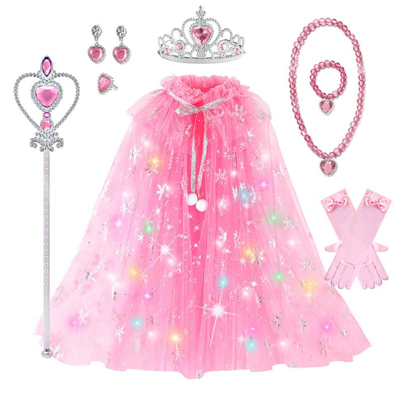 Girls Snow Princess Tutu Dress with Cape, Snowflake Mesh Cosplay Stage Performance Costume for Pretend Play Blue