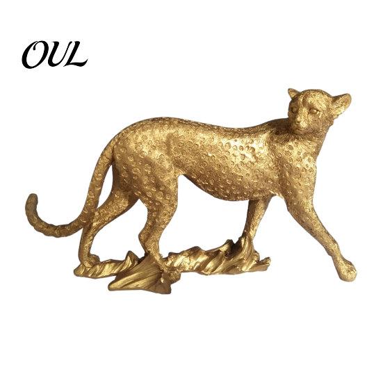 Three-dimensional Leopard Figure Golden Figurine Model, Vivid Statue, Squatting Running Posture, Resin Elegant Animal Decor Piece Ornament for