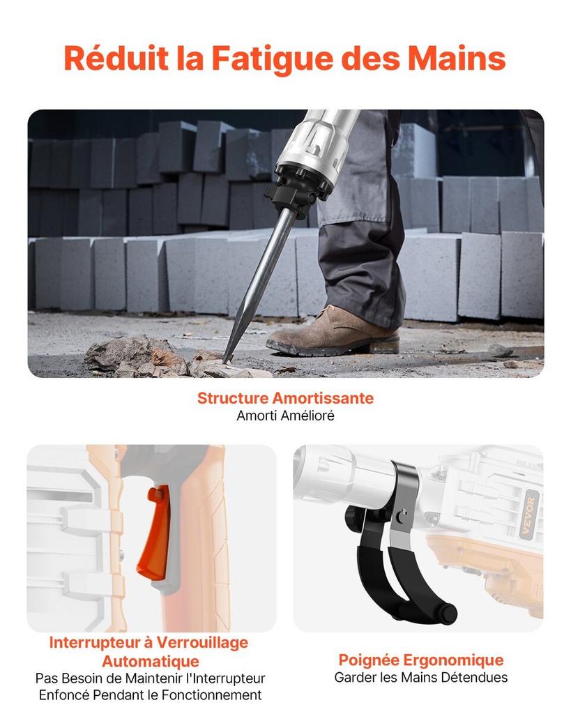 Demolition Jack Hammer Concrete Breaker 3500W Electric Hammer 2 Chisel Bits