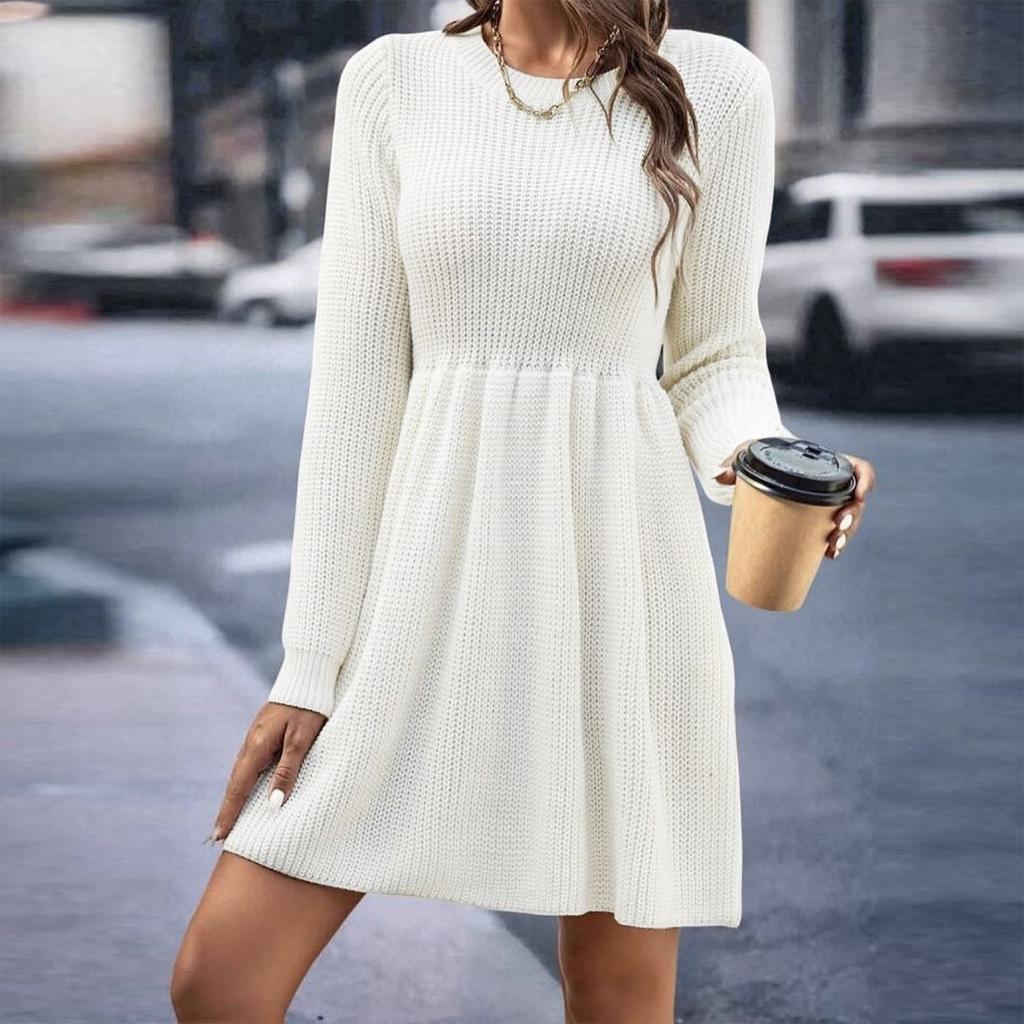 GMXIA Autumn Winter Long Sleeve  Women's Solid Color Doll Sweater Dress Women