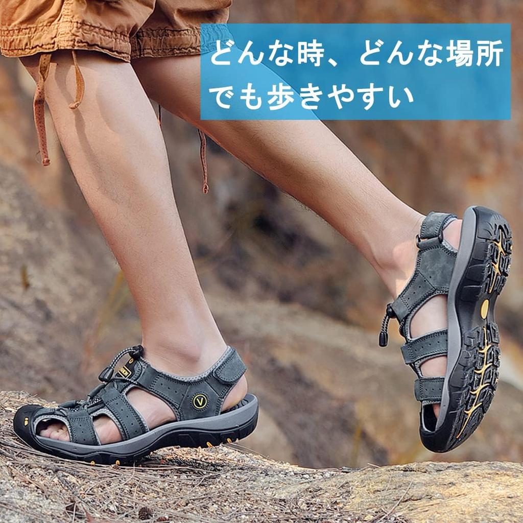 NEARDREAM Sports Стильные амфибийные сандалии для активного отдыха и из натуральной кожи, мужские сандалии, для походов, кожаные, серые, 26,5 см