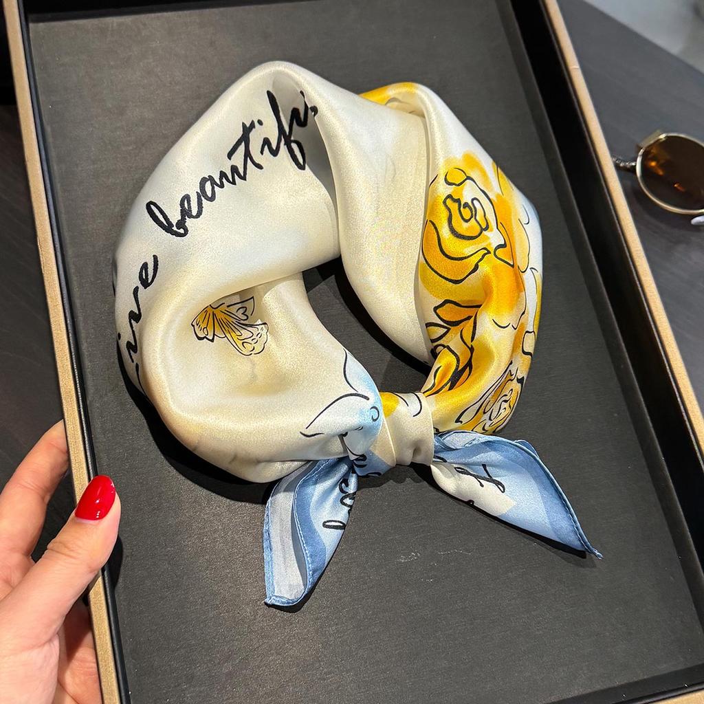 Foulard Carre 100% Naturel Pour Femme, Foulard Bandana, Foulards Floraux Pour Cheveux, Sac De Printemps, Cravates 53cm