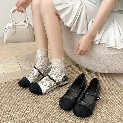 Туфли Мэри Джейн на платформе с круглым носком, увеличивающие рост, с цветовой блокировкой, новинка 2025, мягкая подошва, с открытым верхом, женские, в стиле Шанель, с ремешком, туфли бабушкины