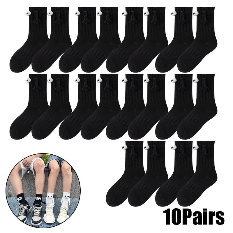 Magnetic Socks with Hands Women Men Fashion Black White Funny Cute Cartoon Eyes Couple Mid-tube Socks for Gifts