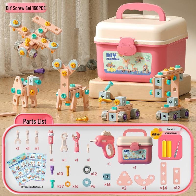 Ящик для инструментов Xiaobei Hippo: Электродрель и набор шурупов в стиле TikTok для детей