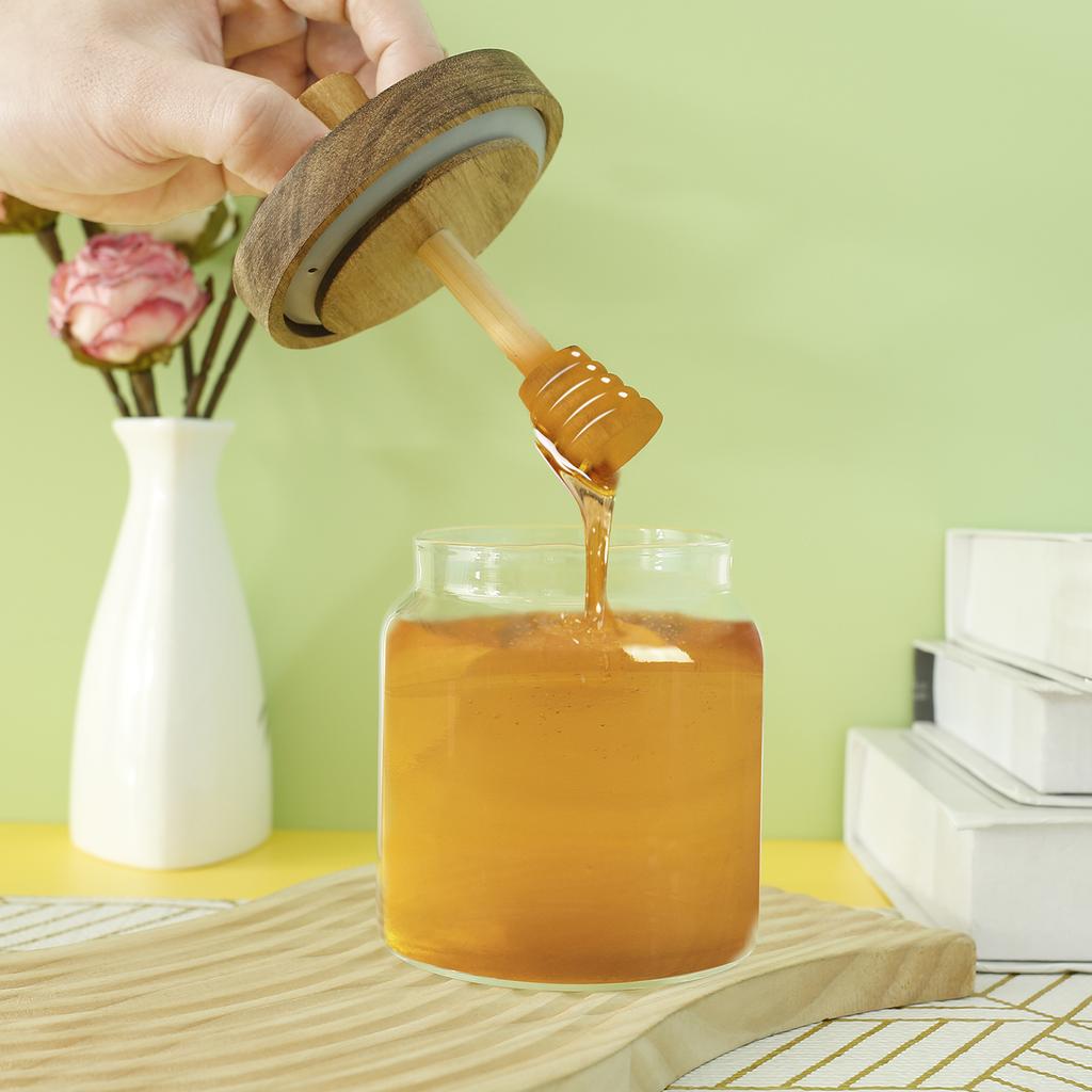 2 шт. Стеклянные бутылки для хранения, банки для меда с ложкой и крышкой, широкогорлые контейнеры для меда, диспенсер для сиропа для хранения меда и сиропа