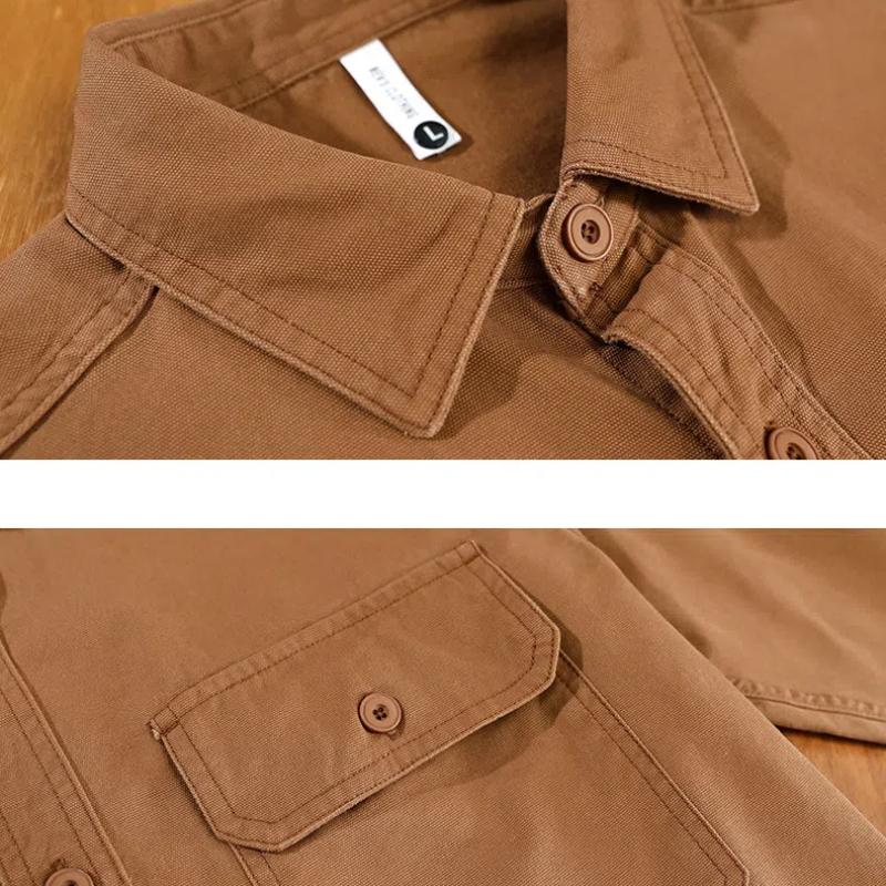 Японский стиль рабочая одежда хлопковые мужские рубашки весна/осень повседневная рубашка с длинным рукавом уличная одежда двойной карман свободный топ на пуговицах