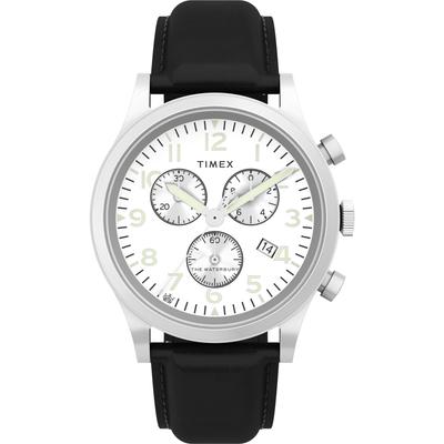 Часы Waterbury Traditional Chrono Silver Dial Stainless Steel Mineral Glass Quartz Watch Brand TW2W48100 Black [TIMEX] Мужские [Товар]