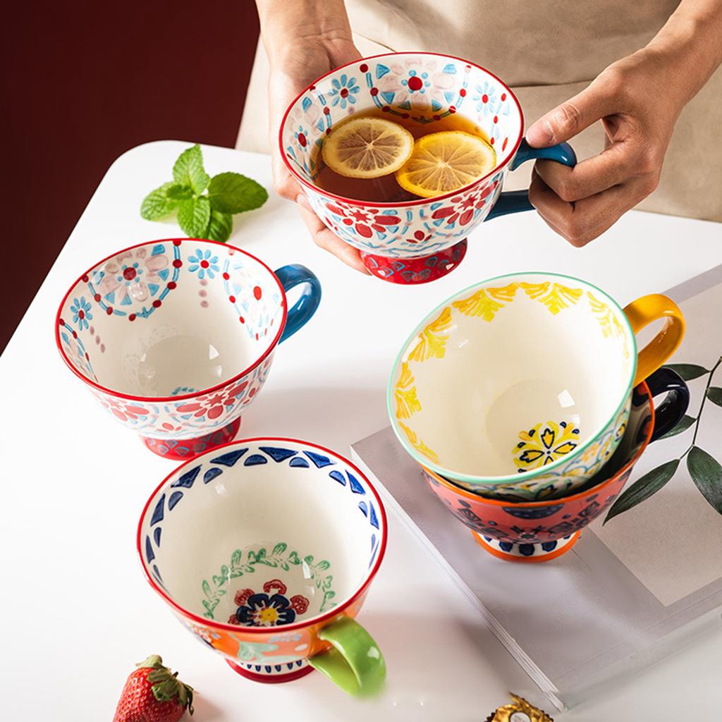 420 мл керамические чашки чашки ручной росписи цветочный узор ретро креативные кофейные кружки для латте вода ресторан офис семья друг