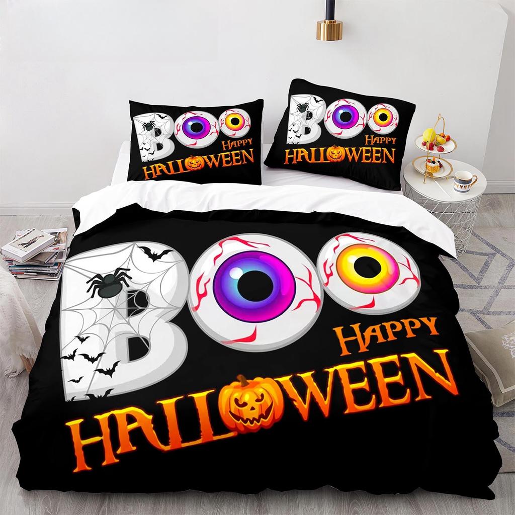 New 3D Print Halloween Boo Cartoon Bedding Set,Duvet Cover Bed Set Quilt Cover Pillowcase,King Queen Twin Size Boys Girls Adults
