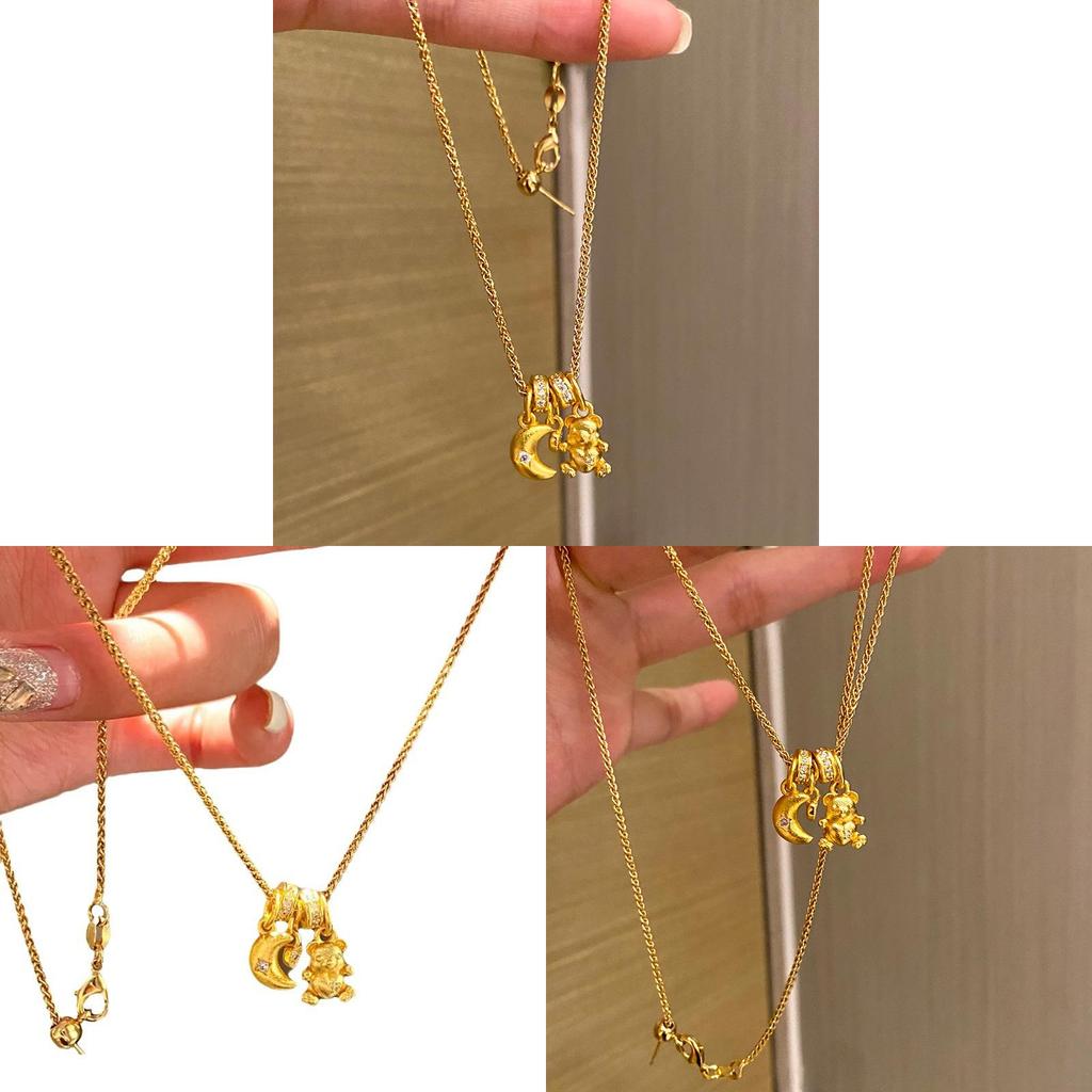 Simple Zircon Moon Bear Pendant Necklace For Girls Fashion Accessory Jewelry