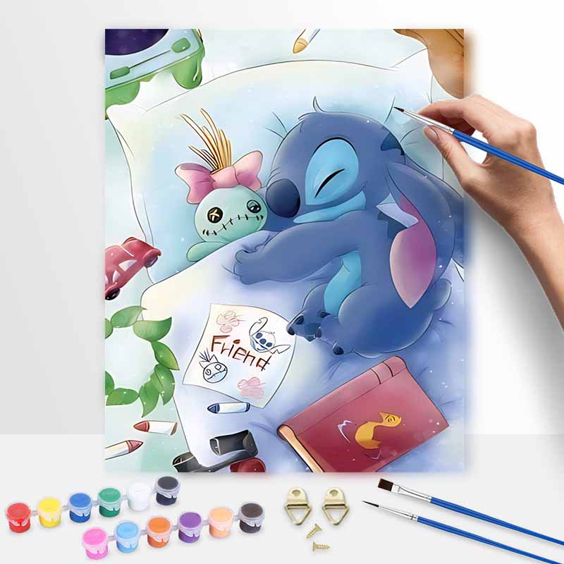 Disney Stitch Sleeping With Doll Oil Paint Digital Painting Art Kit Handmade DIY Painting Kit Home Decor