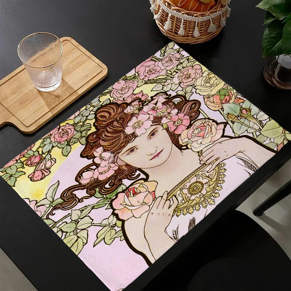 Alphonse Mucha Table Mat Kitchen Decoration Placemat Table For Wedding Dining Accessories Table Mat