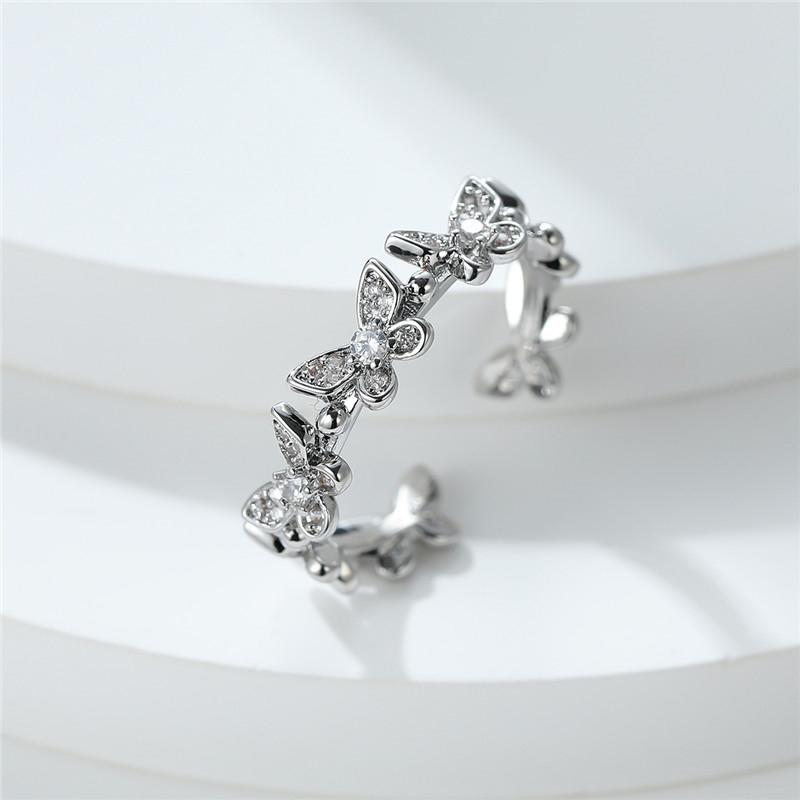 Изящные маленькие открытые кольца в виде бабочек для женщин, обручальное кольцо в стиле бохо с серебряным цветом и белым кубическим цирконием